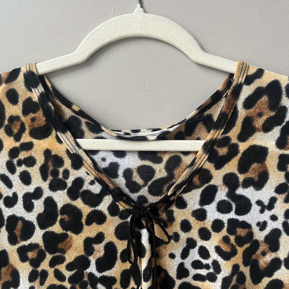 Vintage Y2K Leopard Print Top Women's Small Mesh Fitted Stretch Lettuce Hem - Picture 4 of 12